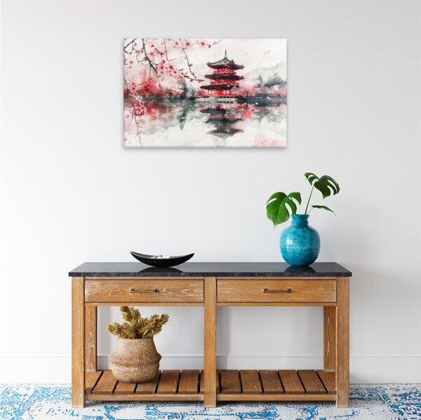 Obraz na plátně - Sakura chrám - 120x80 cm - CZ výroba