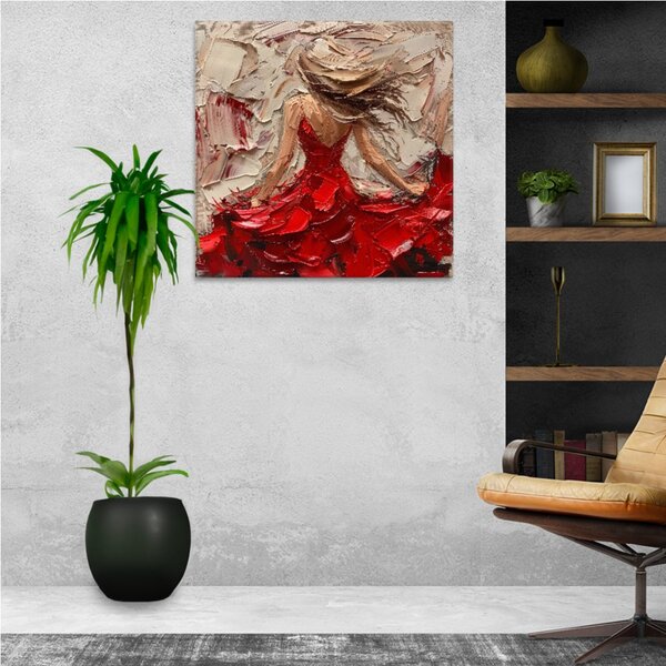 Obraz na plátně - Dívka v červeni - 80x80 cm
