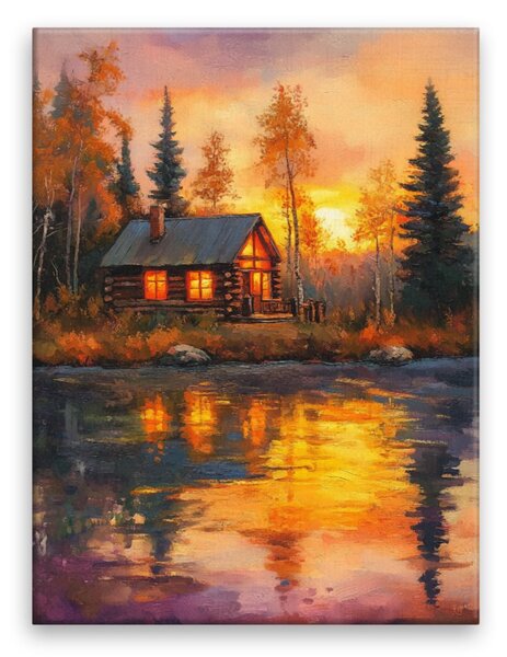 Obraz na plátně - Podzimní chata za úsvitu - 30x40 cm