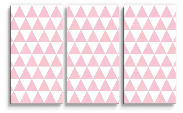 Sablio Obraz - 3-dílný Růžové a bílé trojúhelníky - 120x80 cm