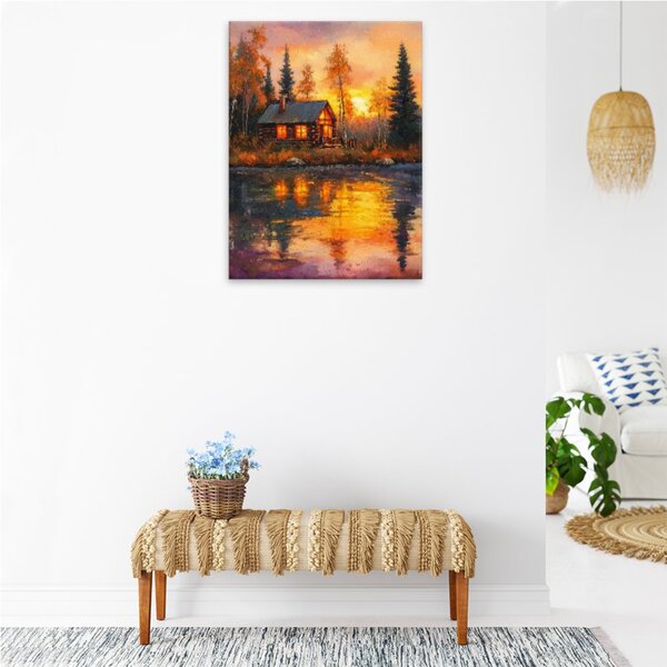 Obraz na plátně - Podzimní chata za úsvitu - 30x40 cm
