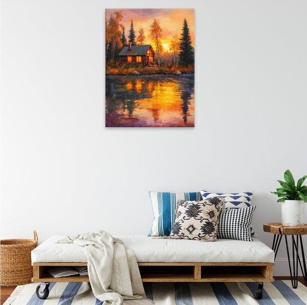 Obraz na plátně - Podzimní chata za úsvitu - 30x40 cm