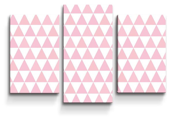 Sablio Obraz - 3-dílný Růžové a bílé trojúhelníky - 75x50 cm