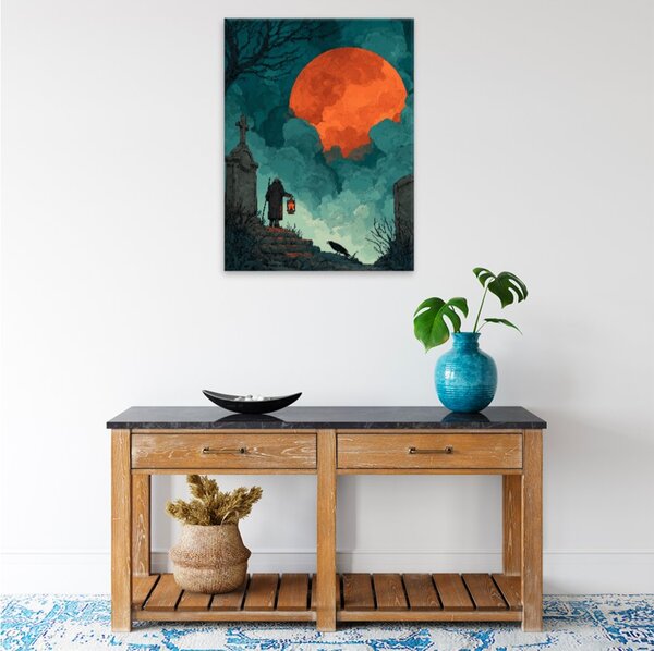 Obraz na plátně - Oranžový měsíc u hřbitova - 30x40 cm