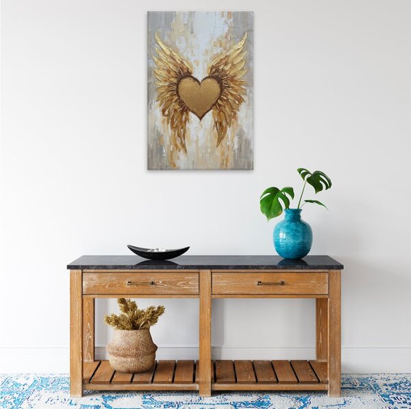 Obraz na plátně - Zlaté andělské srdce - 80x120 cm