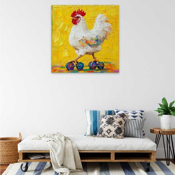 Obraz na plátně - Slepice na bruslích - 80x80 cm