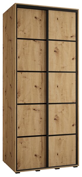 Šatní skříň s posuvnými dveřmi DAVOS 4, 100cm | DUB Artisan / černé pojezdy