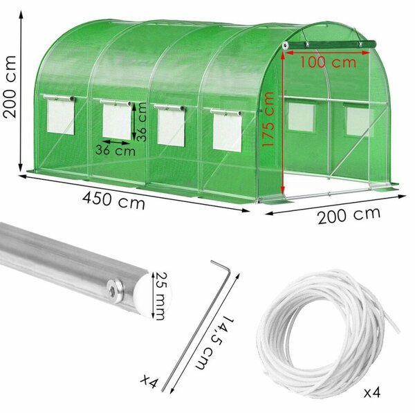 Zahradní foliovník 4,5x2x2 m 9m2 SPRINGOS GT0004