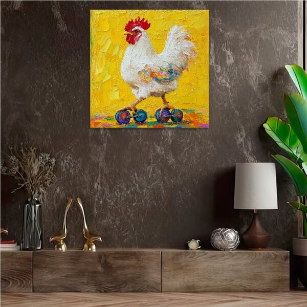 Obraz na plátně - Slepice na bruslích - 80x80 cm