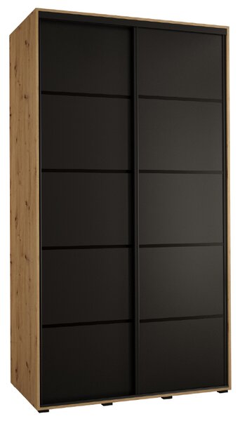 Šatní skříň s posuvnými dveřmi DAVOS 4, 140cm | DUB Artisan / černá / černé pojezdy