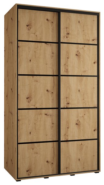 Šatní skříň s posuvnými dveřmi DAVOS 4, 140cm | DUB Artisan / černé pojezdy