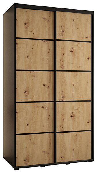 Šatní skříň s posuvnými dveřmi DAVOS 4, 140cm | Černá / DUB Artisan / černé pojezdy