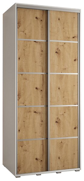 Šatní skříň s posuvnými dveřmi DAVOS 4, 100cm | Bílá / DUB Artisan / stříbrné