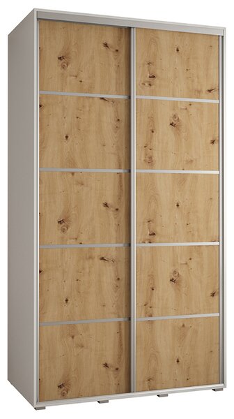 Šatní skříň s posuvnými dveřmi DAVOS 4, 140cm | Bílá / DUB Artisan / stříbrné
