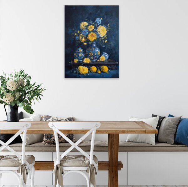 Obraz na plátně - Zlaté květy modře - 30x40 cm