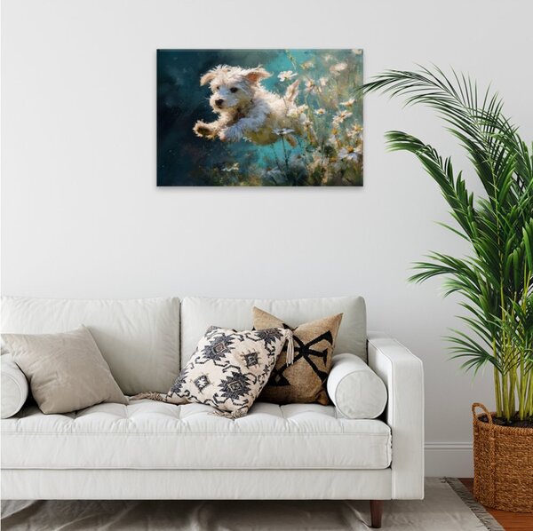 Obraz na plátně - Štěňátko v květech - 120x80 cm