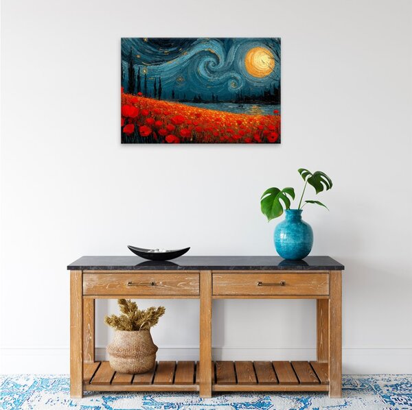 Obraz na plátně - Červené máky pod hvězdnou oblohou - 120x80 cm