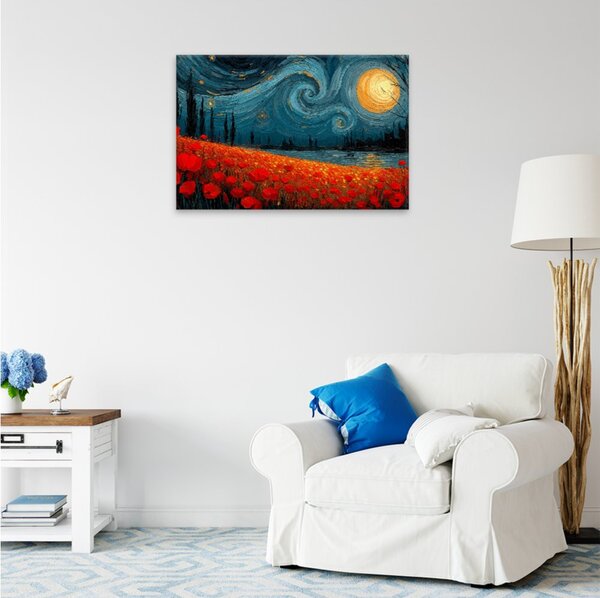 Obraz na plátně - Červené máky pod hvězdnou oblohou - 120x80 cm