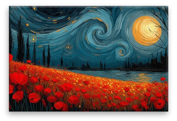 Obraz na plátně - Červené máky pod hvězdnou oblohou - 120x80 cm