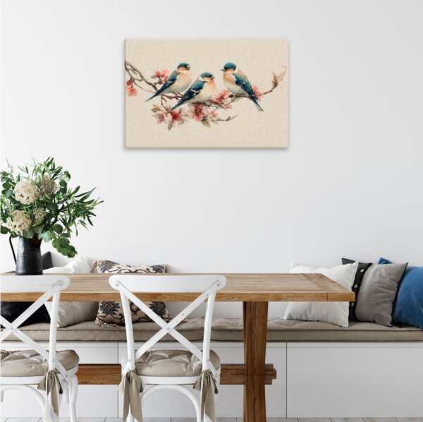Obraz na plátně - Jarní ptačí setkání - 120x80 cm