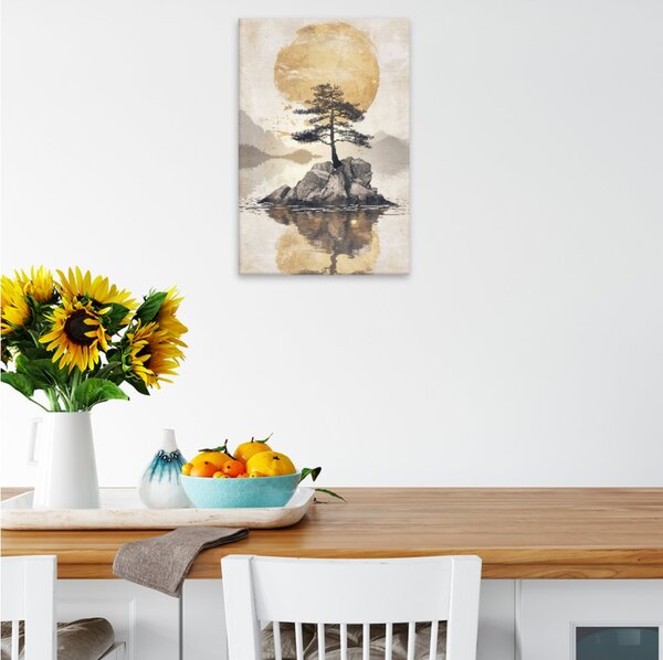 Obraz na plátně - Zlaté slunce a strom - 80x120 cm