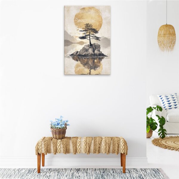 Obraz na plátně - Zlaté slunce a strom - 80x120 cm