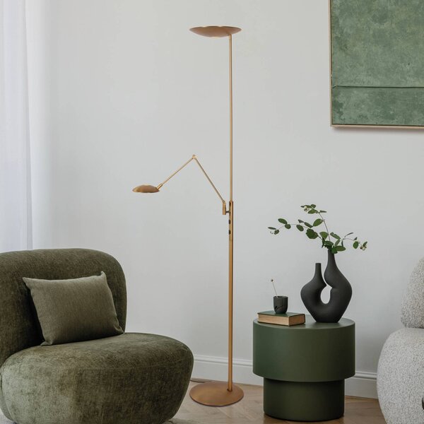 Steinhauer LED stojací lampa Daphne 2 +, na čtení, bronzová barva, dálkové, stmívatelný, Bronz / starožitná mosaz, Obývací pokoj / jídelna, kov, Moderní, Lampička na čtení
