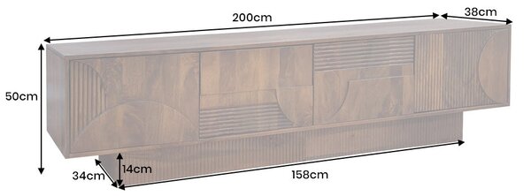 Televizní stolek ART DECO II SMOKE BROWN 200 CM masiv mango Nábytek | Obývací pokoj | Televizní stolky