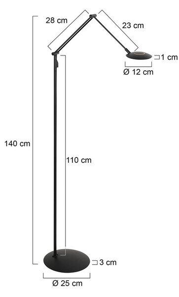 Steinhauer LED stojací lampa Zenith2, 1 žárovka, černá, dálkové ovládání, stmívatelný, Černá, Obývací pokoj / jídelna, kov, Moderní