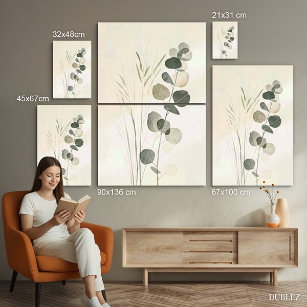 DUBLEZ | Boho obraz ve stylu malby - Stébla eukalyptu | UV tisk, Premium