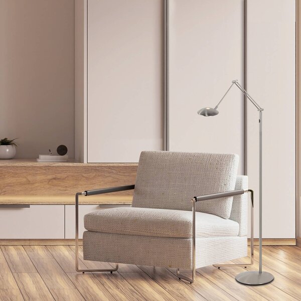 Steinhauer LED stojací lampa Daphne 2, 1 žárovka, ocel, dálkové ovládání, stmívatelný, Hliník / šedá / zinek, Obývací pokoj / jídelna, kov, Moderní