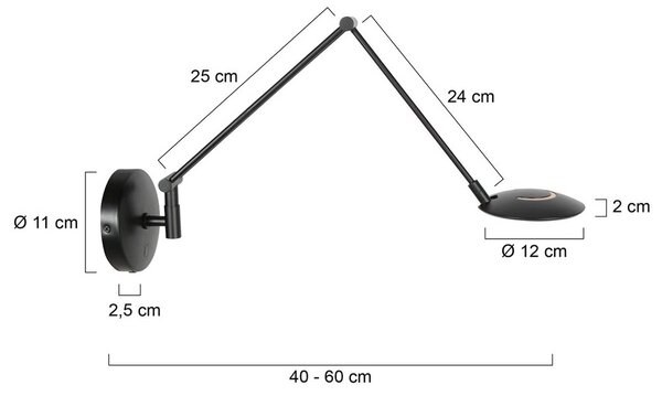 Steinhauer LED nástěnné světlo Zenith 2 s ramenem, černá, kov, zástrčka, stmívatelný, Černá, Obývací pokoj / jídelna, kov, Moderní