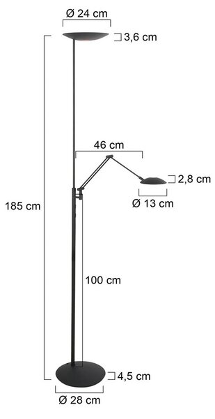 Steinhauer LED stojací lampa Daphne 2 +, na čtení, černá, s dálkovým ovládáním, stmívatelný, Černá, Obývací pokoj / jídelna, kov, Moderní, Lampička na čtení
