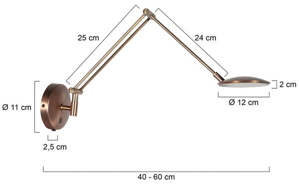 Steinhauer LED nástěnné světlo Zenith 2 s ramenem, bronzová, kov, zástrčka, stmívatelný, Bronz / starožitná mosaz, Obývací pokoj / jídelna, kov, Moderní