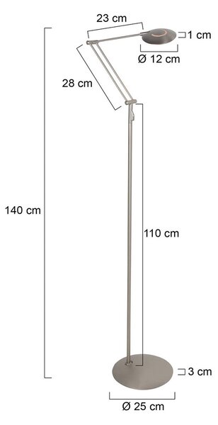 Steinhauer LED stojací lampa Zenith2, 1 žárovka, ocel, dálkové ovládání, stmívatelný, Hliník / šedá / zinek, Obývací pokoj / jídelna, kov, Moderní