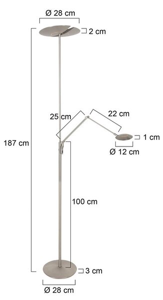 Steinhauer LED stojací lampa Zenith 2, ocel, na čtení, dálkové ovládání, stmívatelný, Hliník / šedá / zinek, Obývací pokoj / jídelna, kov, Moderní, Lampička na čtení