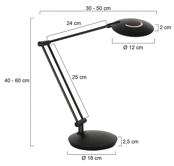 Steinhauer LED stolní lampa Zenith 2, černá, dálkové ovládání, stmívatelný, Černá, Pracovna / kancelář, kov, Moderní