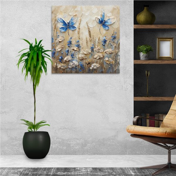Obraz na plátně - Modrá motýlí louka - 80x80 cm