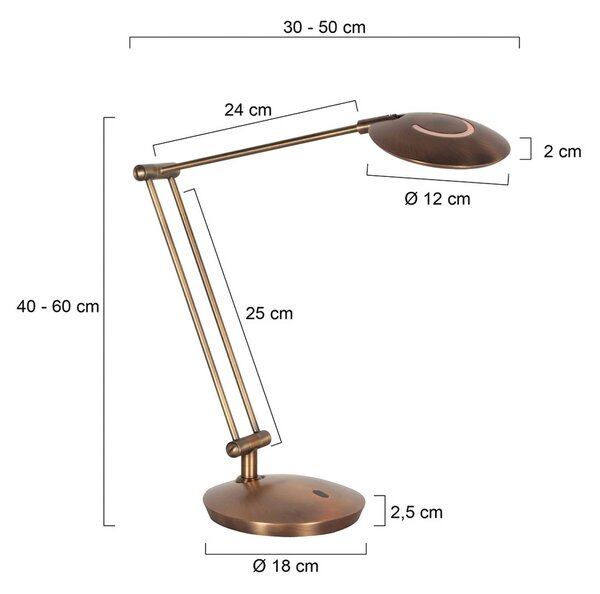 Steinhauer LED stolní lampa Zenith 2, bronzová, dálkové ovládání, stmívatelný, Bronz / starožitná mosaz, Pracovna / kancelář, kov, Moderní