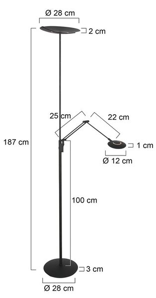 Steinhauer LED stojací lampa Zenith 2 černá, na čtení, dálkové ovládání, stmívatelný, Černá, Obývací pokoj / jídelna, kov, Moderní, Lampička na čtení