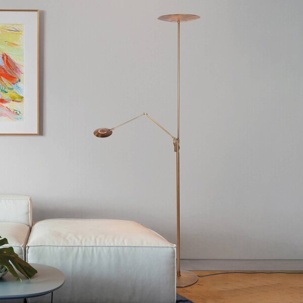 Steinhauer LED stojací lampa Zenith 2 v bronzové barvě, na čtení, dálkové, stmívatelný, Bronz / starožitná mosaz, Obývací pokoj / jídelna, kov, Moderní, Lampička na čtení