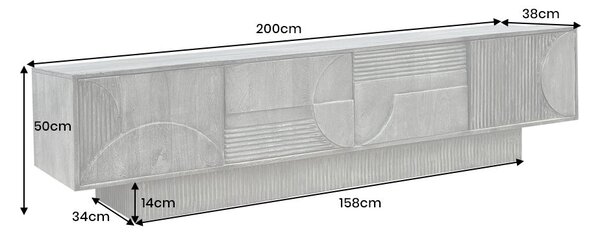 Televizní stolek ART DECO II NATURAL WHITE 200 CM masiv mango Nábytek | Obývací pokoj | Televizní stolky