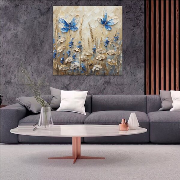 Obraz na plátně - Modrá motýlí louka - 80x80 cm