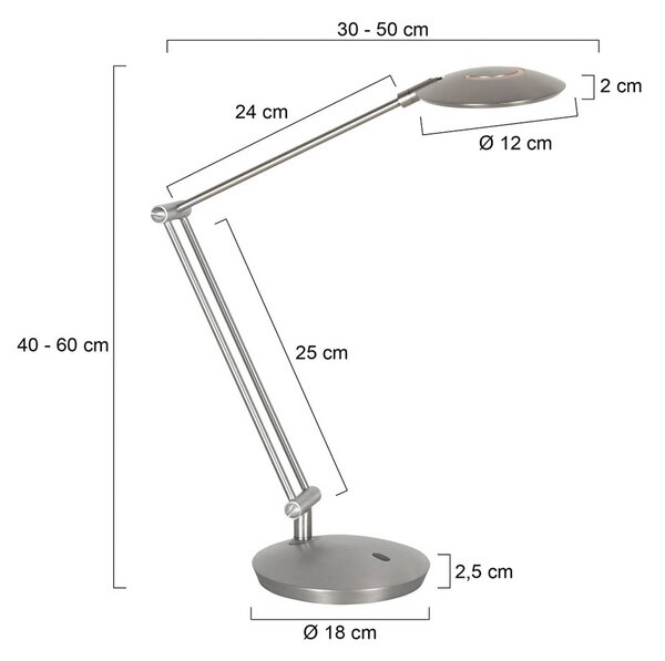 Steinhauer LED stolní lampa Zenith 2, ocel, dálkové ovládání, stmívatelný, Hliník / šedá / zinek, Pracovna / kancelář, kov, Moderní