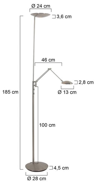Steinhauer LED stojací lampa Daphne 2 +, na čtení, ocel, dálkové ovládání, stmívatelný, Hliník / šedá / zinek, Obývací pokoj / jídelna, kov, Moderní, Lampička na čtení