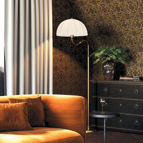 Elstead Stojací lampa Crosby, béžová/zlatá, výška 173 cm, textil/kov, Mosaz / zlato, Obývací pokoj / jídelna, kov, Vintage, stojací lampa