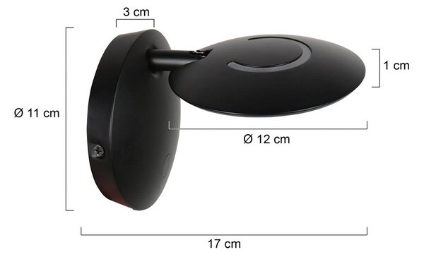 Steinhauer LED nástěnné světlo Zenith 2, černá, kov, zástrčka, stmívatelný, Černá, Obývací pokoj / jídelna, kov, Moderní, Nástěnné svítidlo