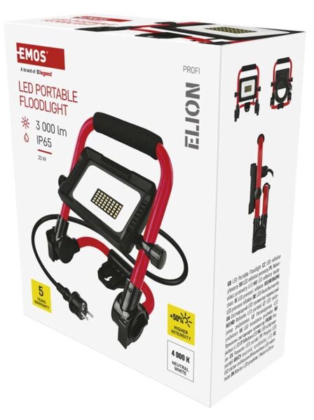EMOS LED reflektor ELION 20W, červeno-černý, IP65, 3000 lm, neutrální bílá