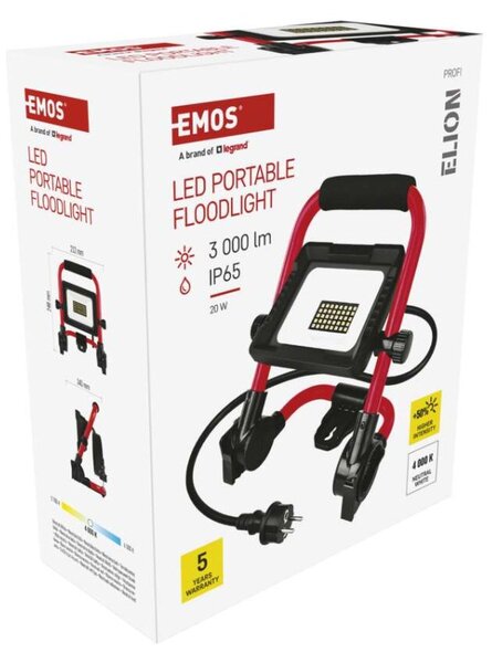 EMOS LED reflektor ELION 20W, červeno-černý, IP65, 3000 lm, neutrální bílá