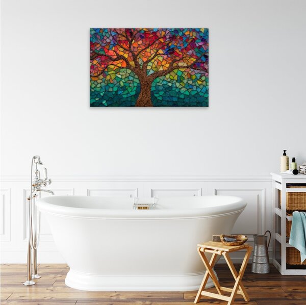 Obraz na plátně - Duhový strom mozaika - 120x80 cm